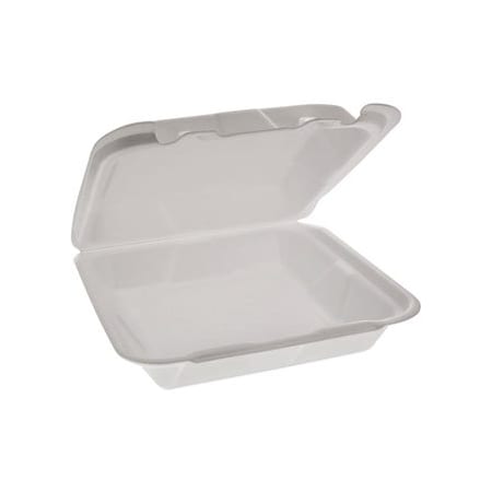 Pactiv 0, FOAM HINGED LID CONTAINERS, DUAL TAB LOCK HAPPY FACE, 8X7.75X2.25, 1-COMPARTMENT, WHITE, 200CT YHD18SS00200
